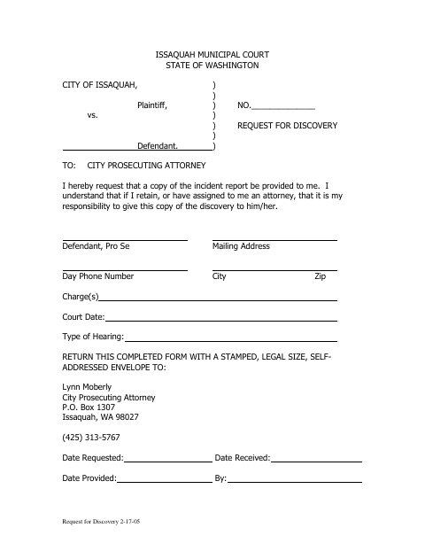 First page of the Request for Discovery