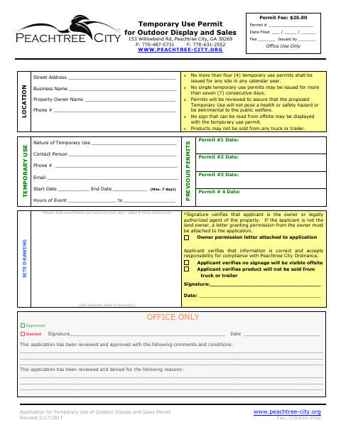 First page of the Temporary Use Permit for Outdoor Display and Sales