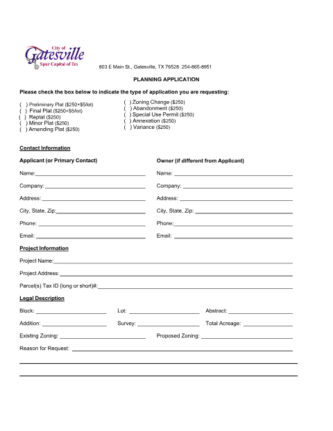 First page of the Planning Application