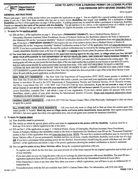First page of the Accessible Parking Permit Application