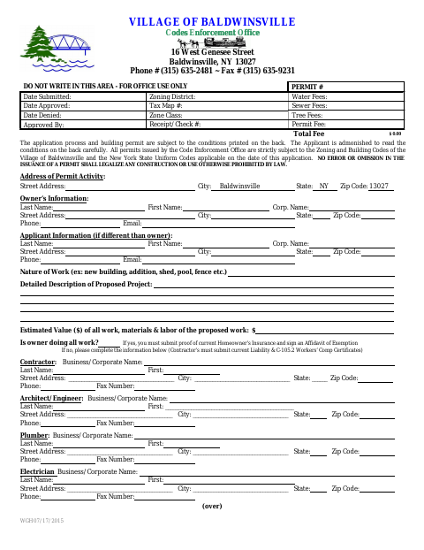 First page of the Building Permit Application