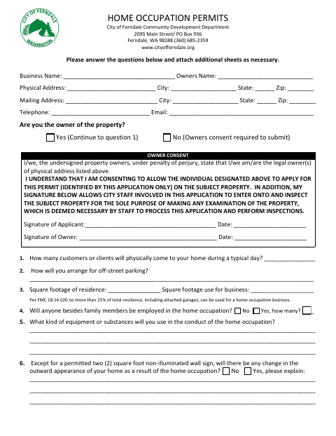 First page of the Home Occupation Permits