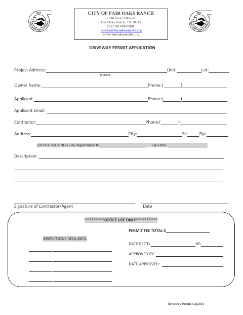 First page of the Driveway Permit Application