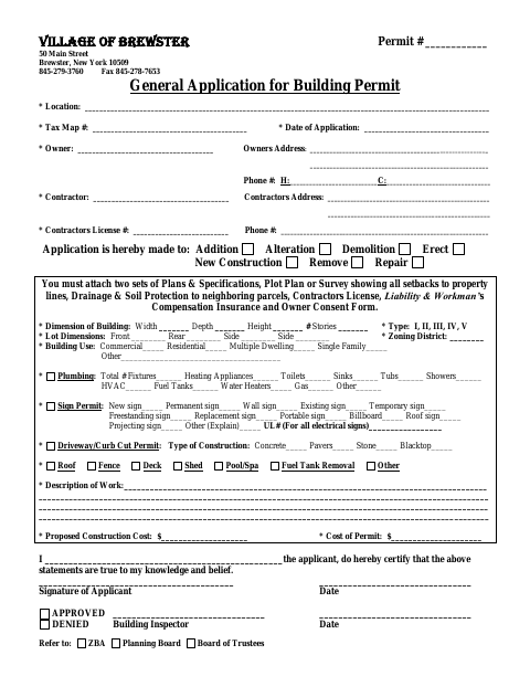 First page of the General Application for Building Permit