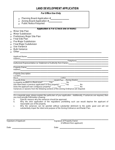 First page of the Land Development Application