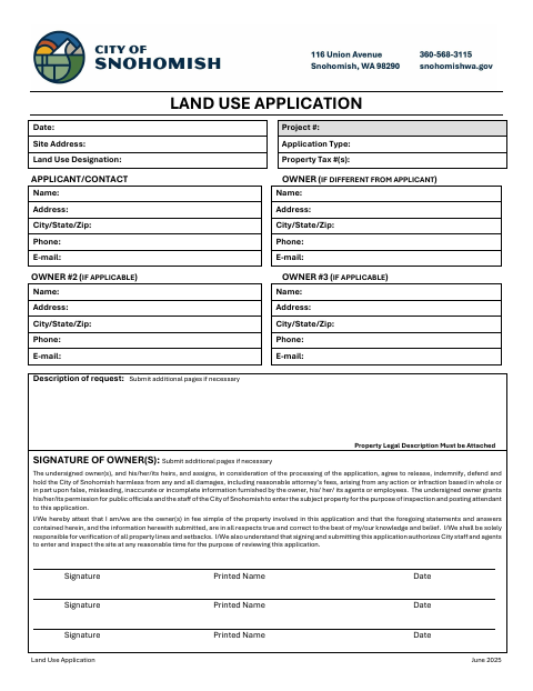 First page of the Land Use Application