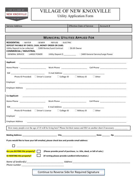 First page of the Utility Application