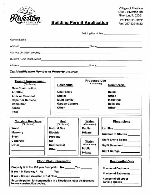 First page of the Building Permit Application