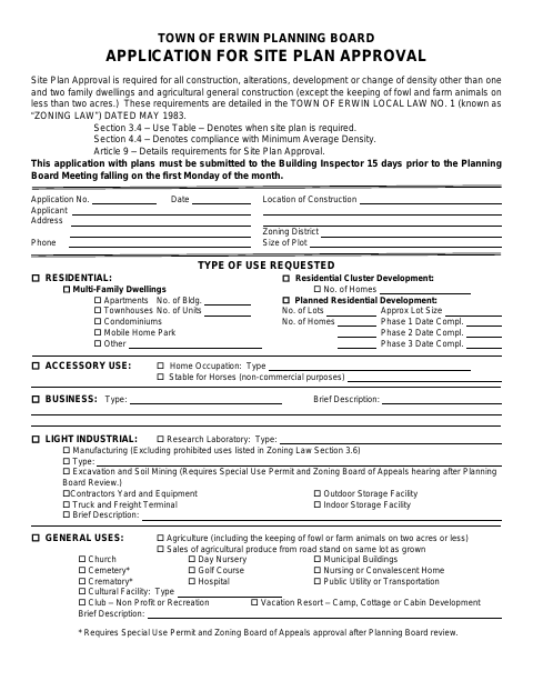 First page of the Application for Site Plan Approval