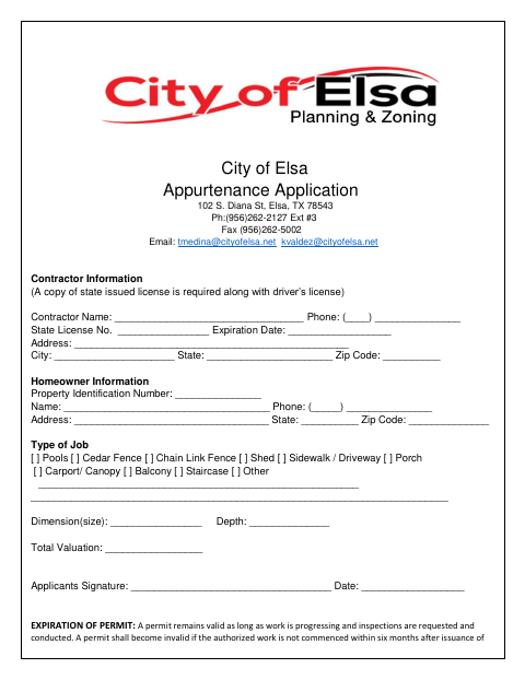 First page of the Appurtenance Application