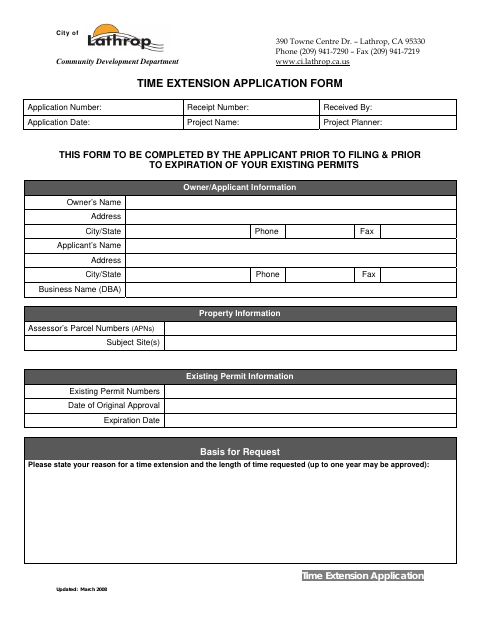 First page of the Time Extension Application