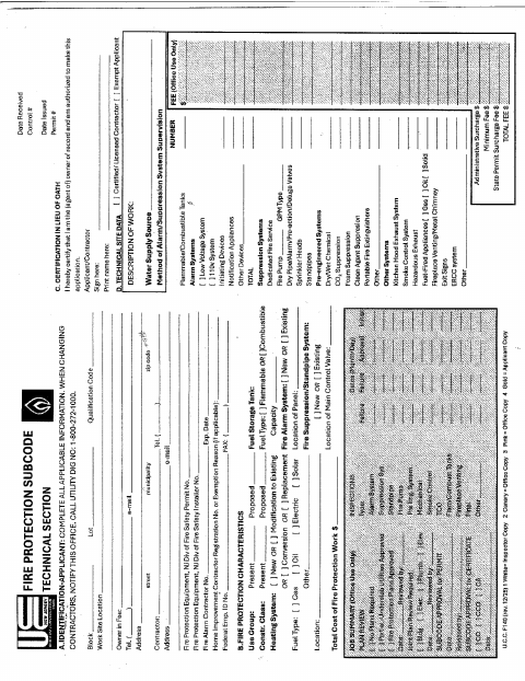 First page of the Fire Subcode Application