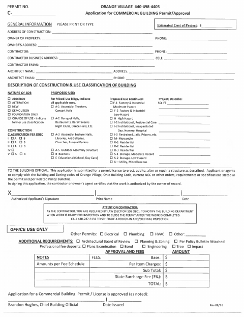 First page of the Commercial Building Application