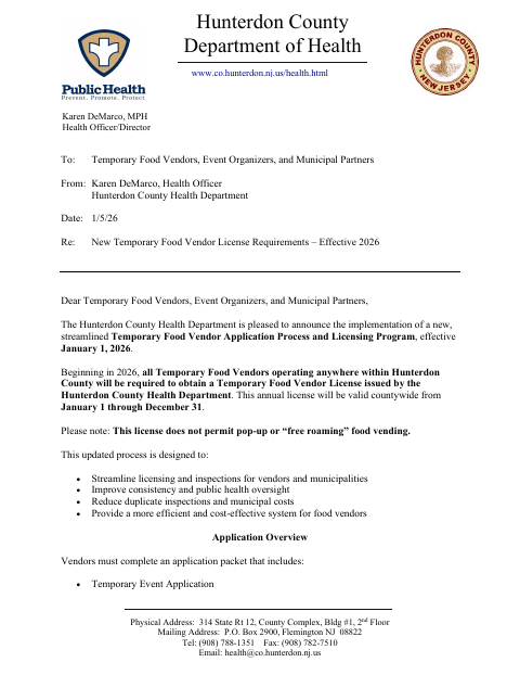 First page of the Temporary Food Vendor Event Application