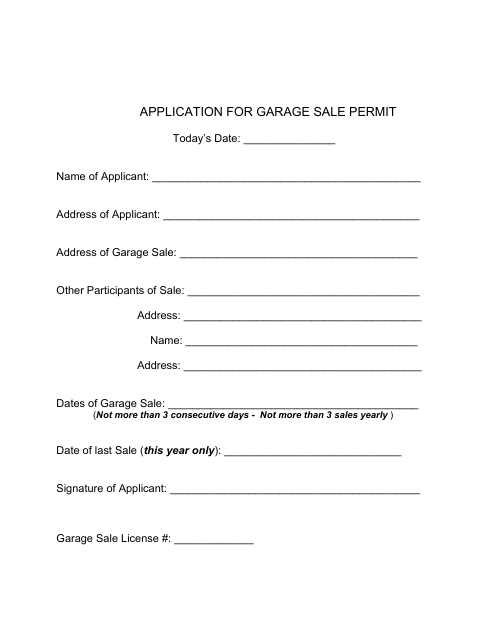 First page of the Garage Sale Permit