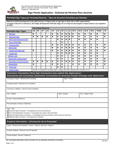 First page of the Sign Permit Application