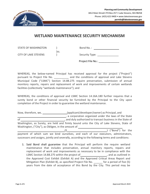First page of the Wetland Maintenance Security Mechanism