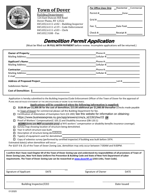 First page of the Demolition Permit Application