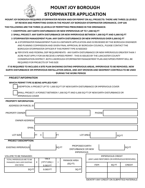 First page of the Stormwater Application