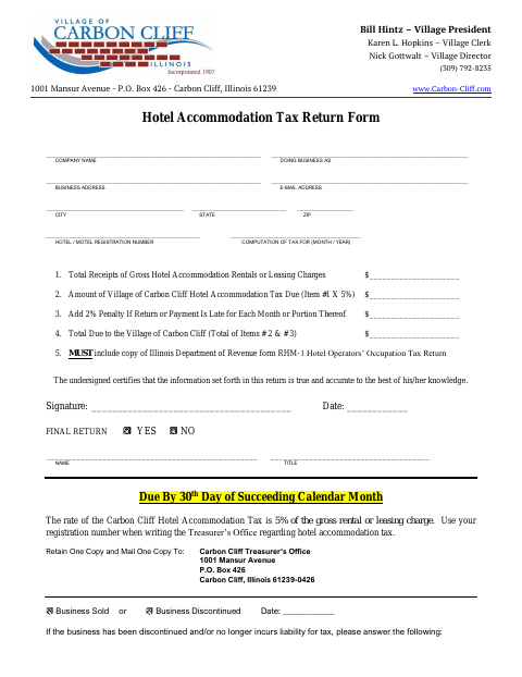 First page of the Hotel Accommodation Tax Return Form