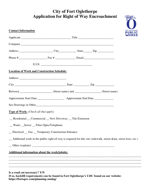 First page of the Application for Right of Way Encroachment