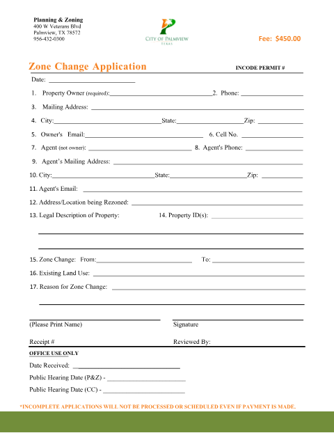 First page of the Zone Change Application