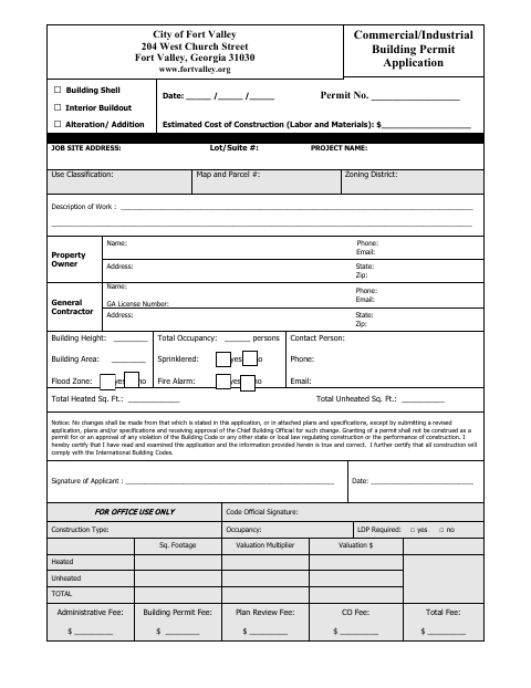 First page of the Commercial Building Permit Application and Checklist