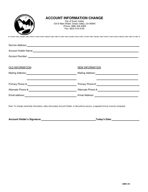First page of the Account Information Change