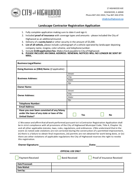 First page of the Landscape Contractor Registration Application