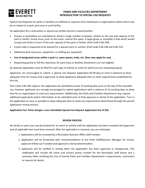 First page of the Special Use Application