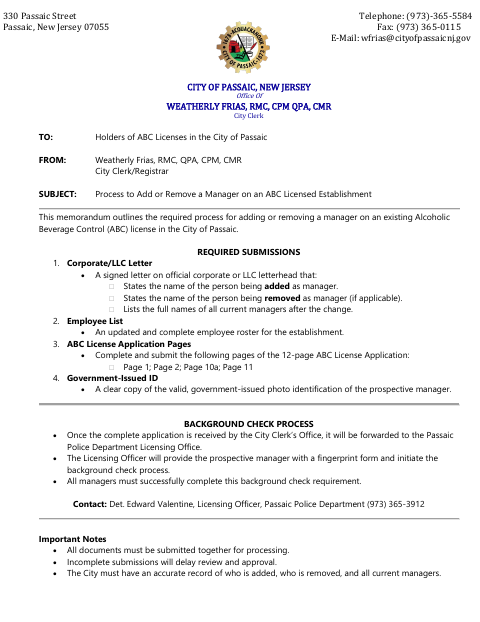 First page of the Adding or Removing a Manager Application