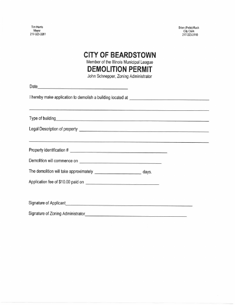 First page of the Demolition Permit