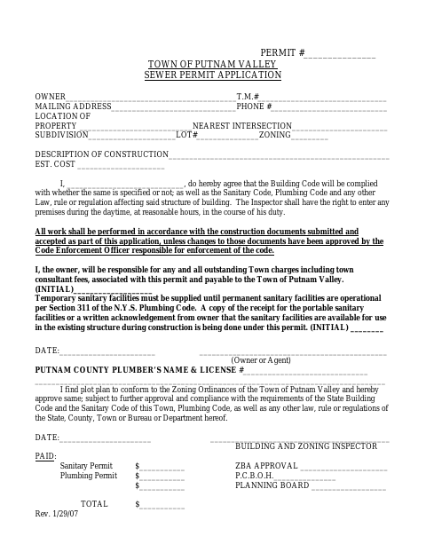 First page of the Sewer Permit Application
