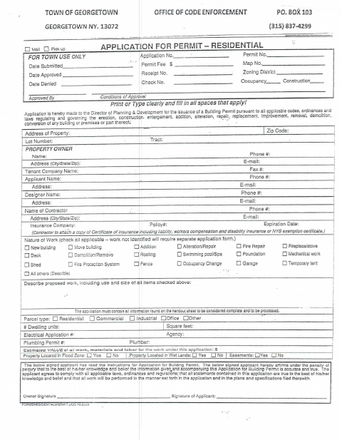First page of the Residential Building Permit Application