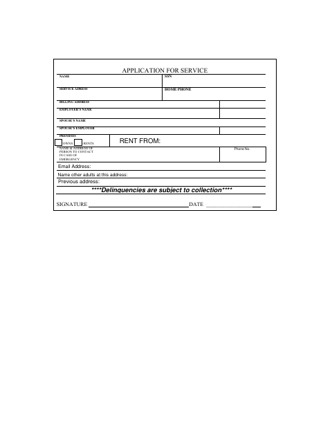 First page of the Application for Service