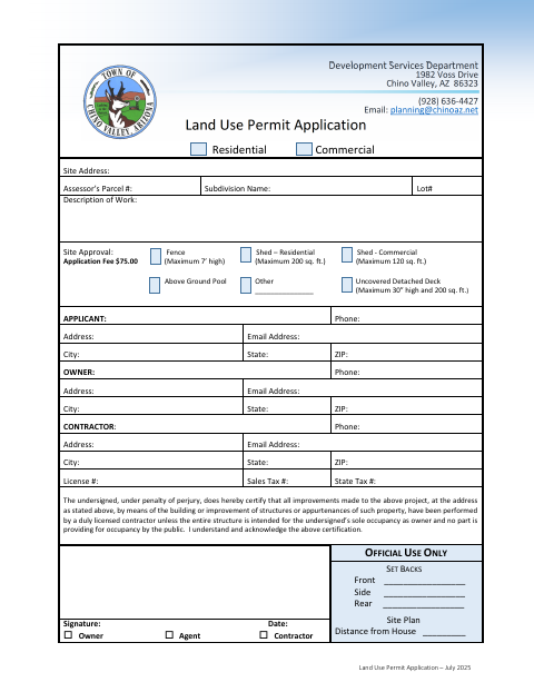 First page of the Land Use Permit Application