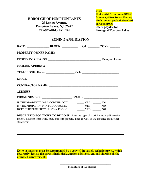 First page of the Residential Zoning Application