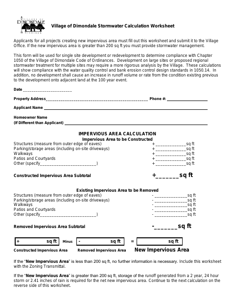 First page of the Stormwater Calculation Worksheet