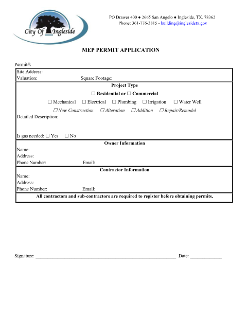 First page of the MEP Permit Application