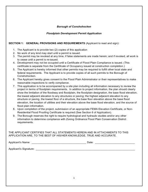 First page of the Floodplain Development Permit Application