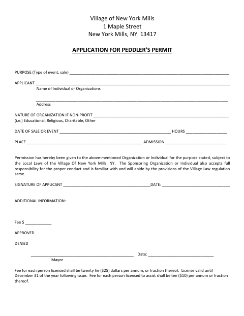 First page of the Application for Peddler’s Permit