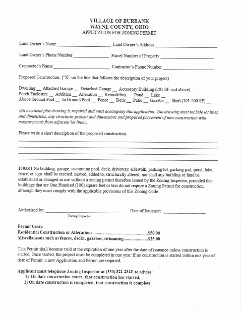 First page of the Application for a Zoning Permit