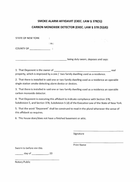 First page of the Smoke Alarm and Carbon Monoxide Detector Affidavit