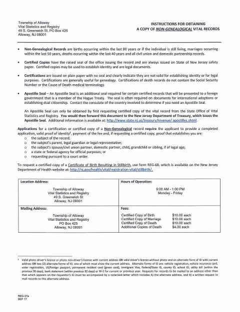 First page of the Application for a Non-Genealogical Certification or Certified Copy of Vital Record
