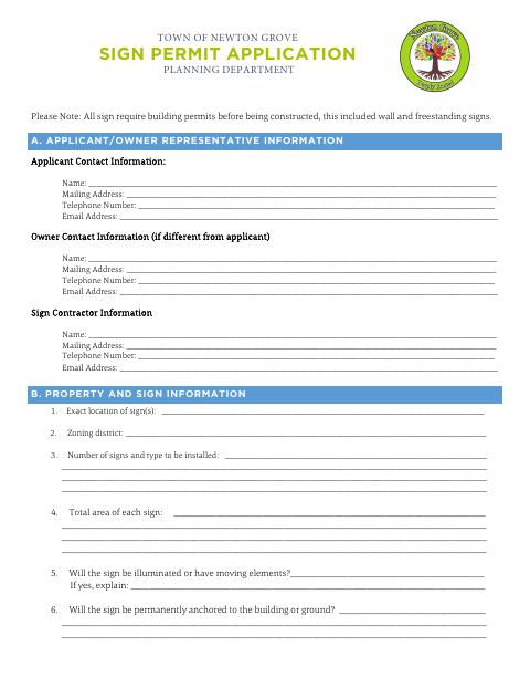 First page of the Sign Permit Application
