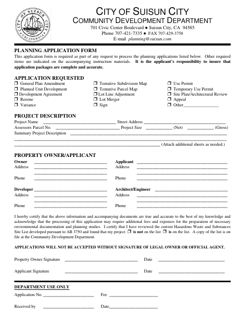 First page of the Planning Application Form