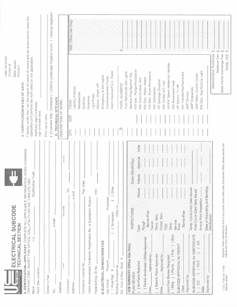 First page of the Electrical Subcode Technical Sheet