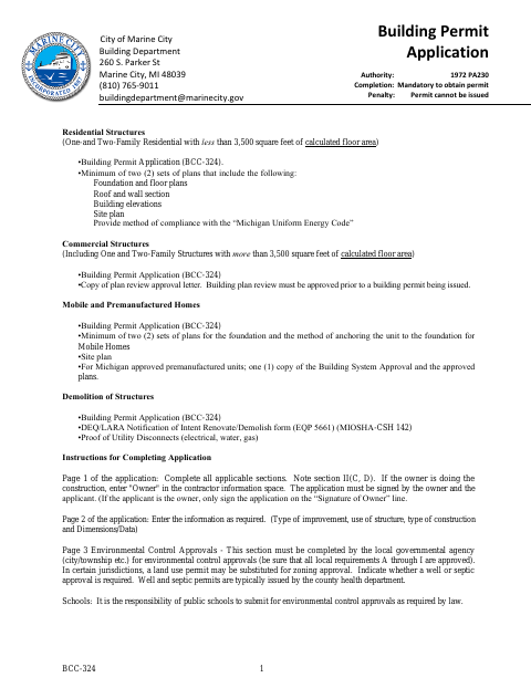 First page of the Building Permit Application