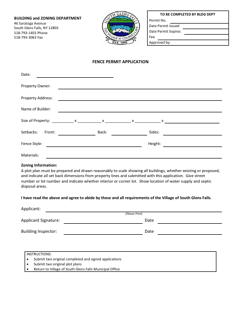 First page of the Fence Permit Application
