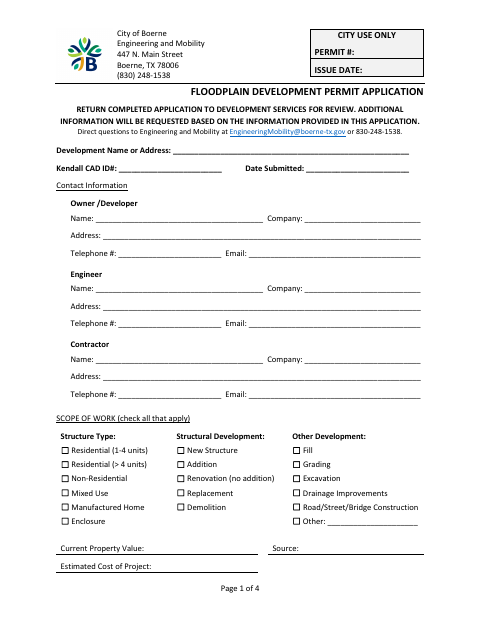 First page of the Floodplain Development Permit Application